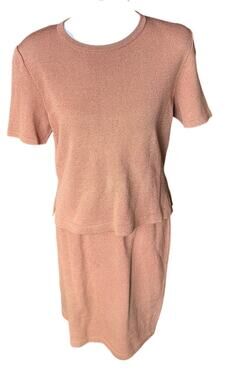 Toula Vintage Brown Knit 2-Piece Skirt Set Short Sleeve Top & Midi Skirt
